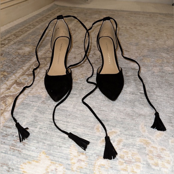 Chinese Laundry Shoes - Chinese Laundry black suede ankle tie up heels